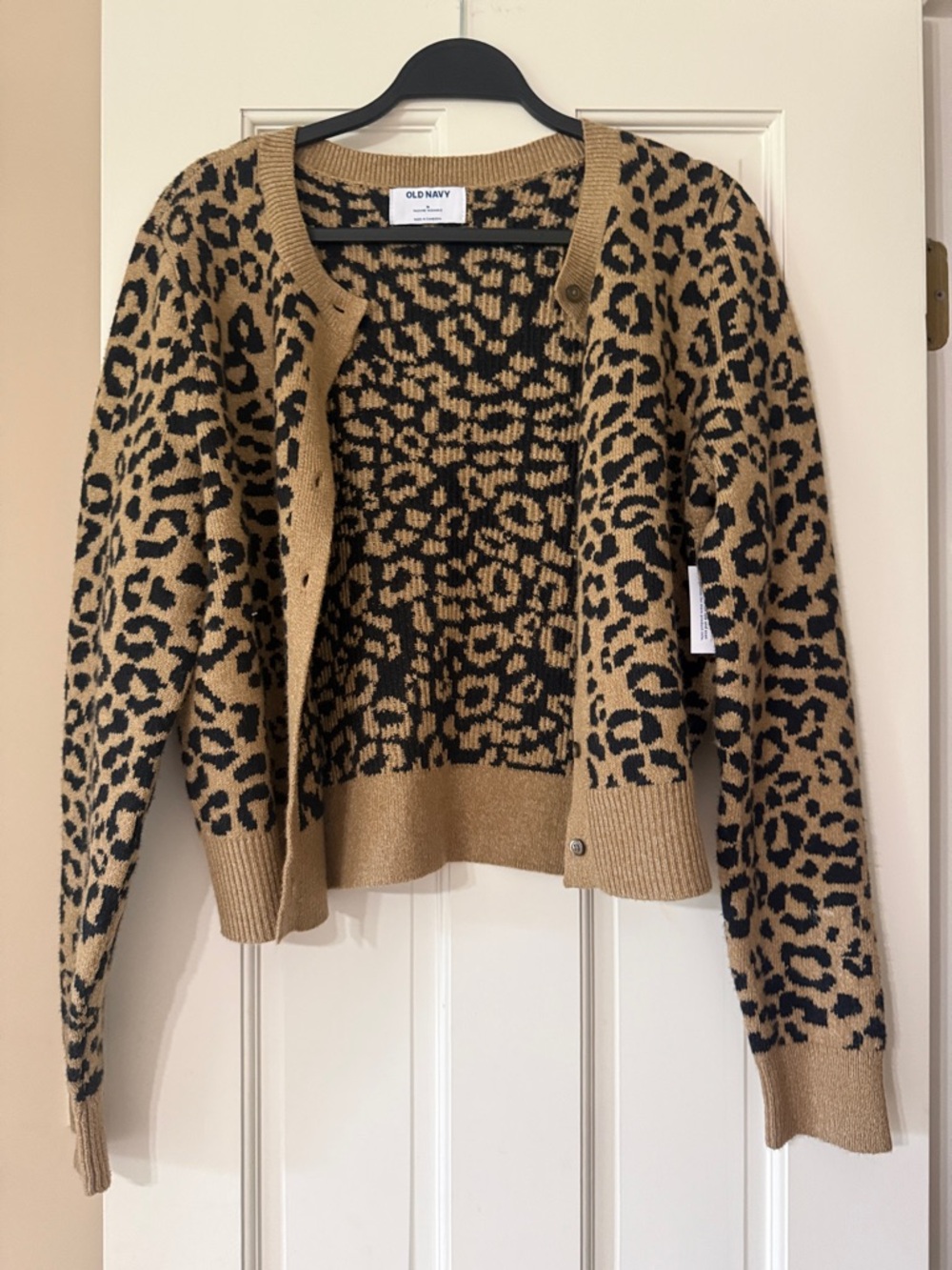 NWT Women's Leopard Print Cardigan - Camel and Black
